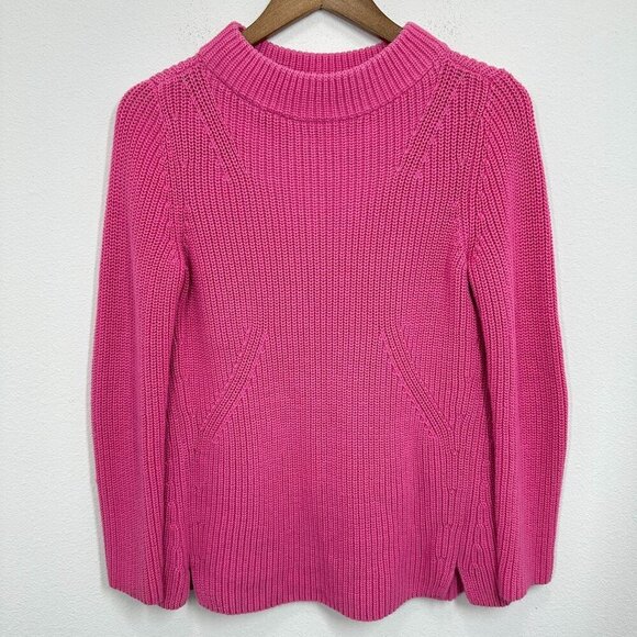 Talbots Petite Medium Pink Mockneck Ribbed Knit Sweater Casual Fisherman Cozy - Picture 1 of 7
